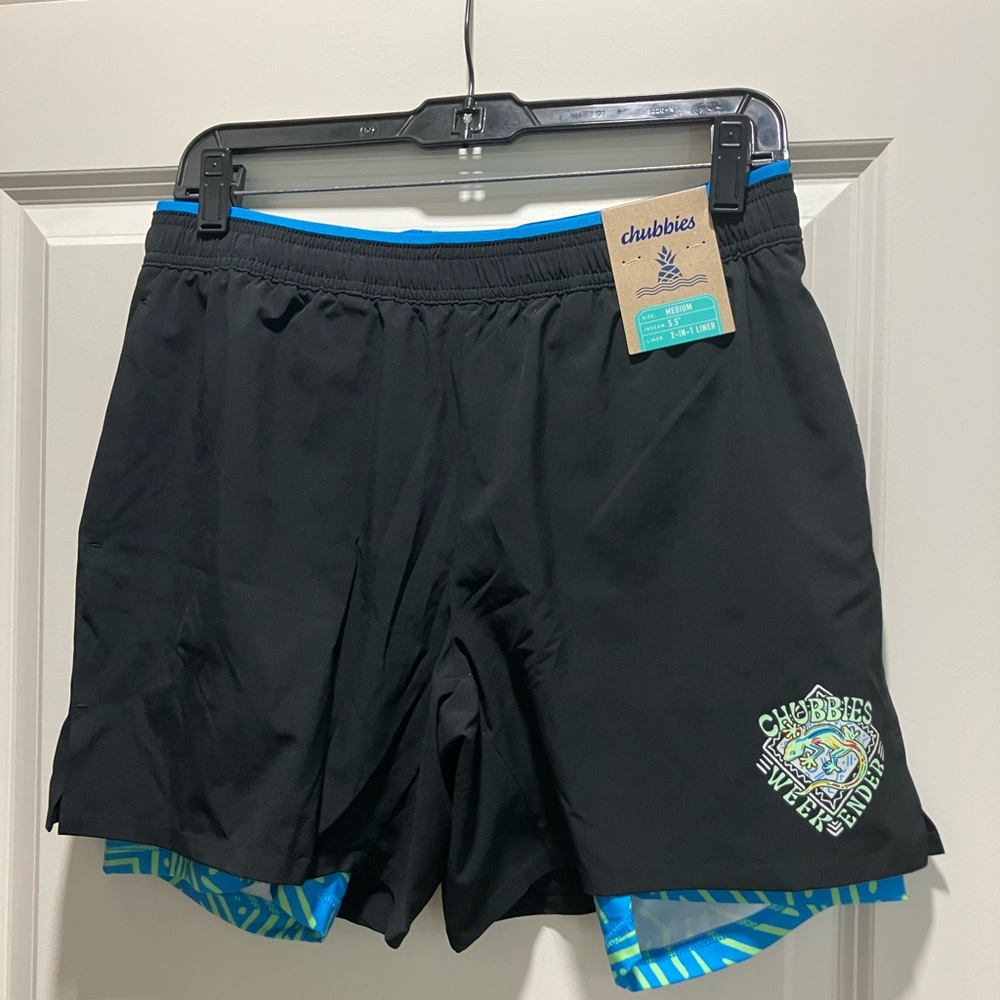 Chubbies Black Swim Shorts with Blue Trim